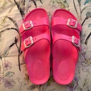 Bright pink double strap sandals